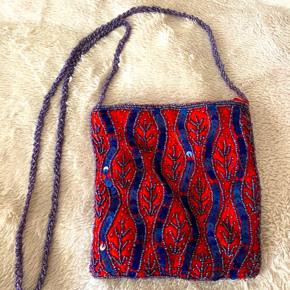 Festive Red and Blue Sequined Purse
